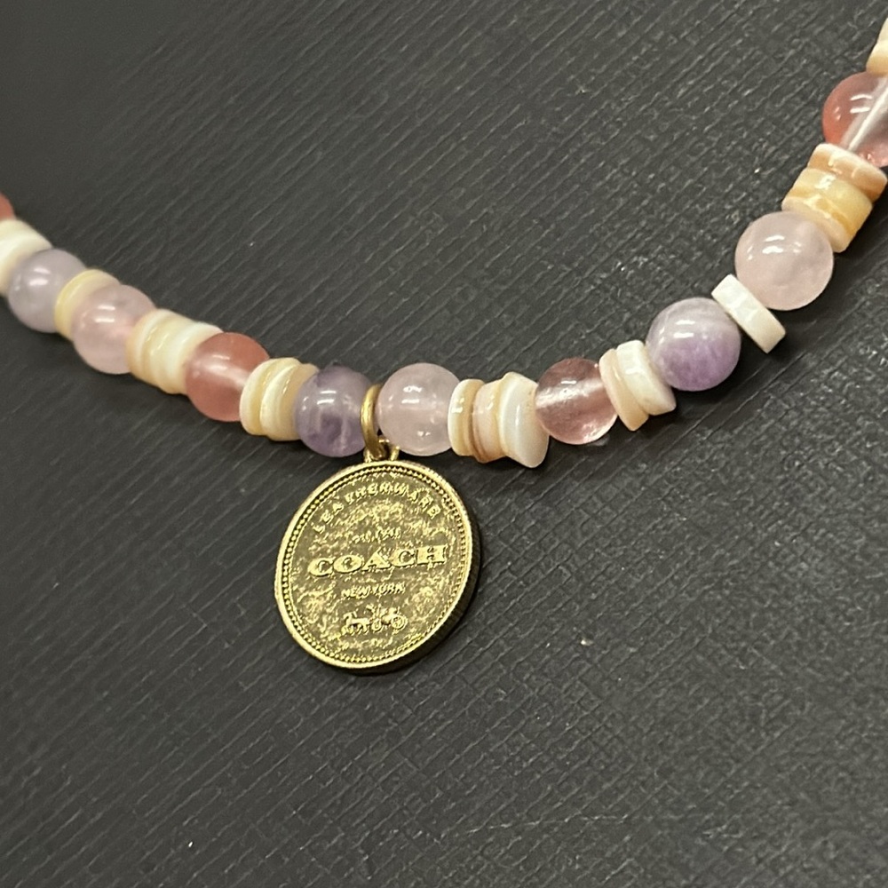 NWT Coach Rexy Coin Beaded Choker Necklace Gem Stone Charm Adjustable Dinosaur - Picture 9 of 10